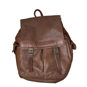Byrnes & Baker Leather Backpack Brown Urban Buckle Flap Drawstring Academia GUC